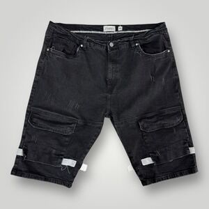 FWRD Denim Shorts Mens 44 Black Cargo Relaxed Fit Distressed Utility Pockets